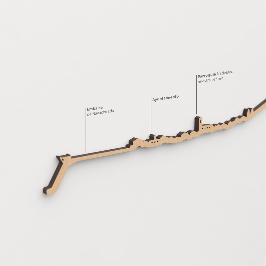 Skyline Navacerrada – detalle de Parroquia Natividad Nuestra Señora en madera marrón.