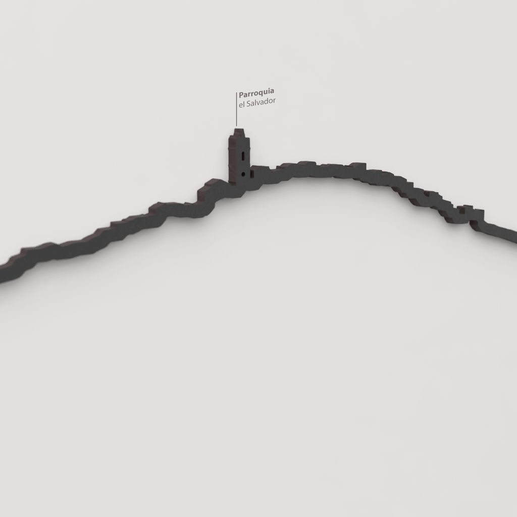 Detalle de la Parroquia el Salvador en la silueta skyline de El Ballestar.