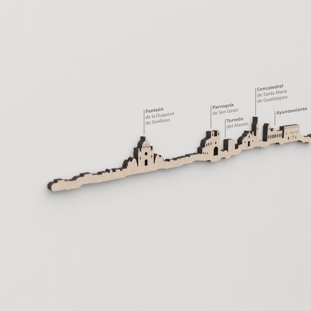 Skyline Guadalajara – primer plano de la Parroquia de San Ginés en madera natural.