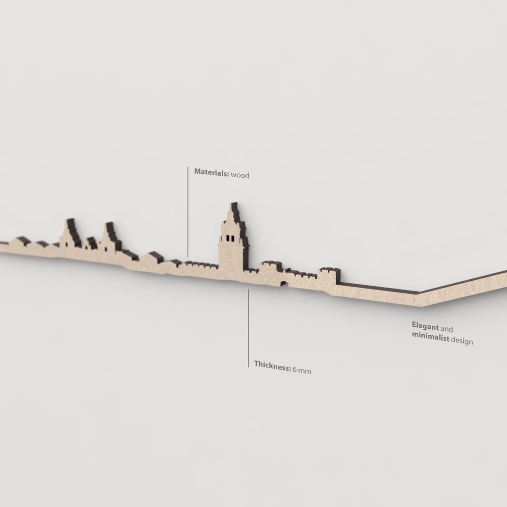 Primer plano de la Plaza Mayor en la silueta de madera de Burgo de Osma.