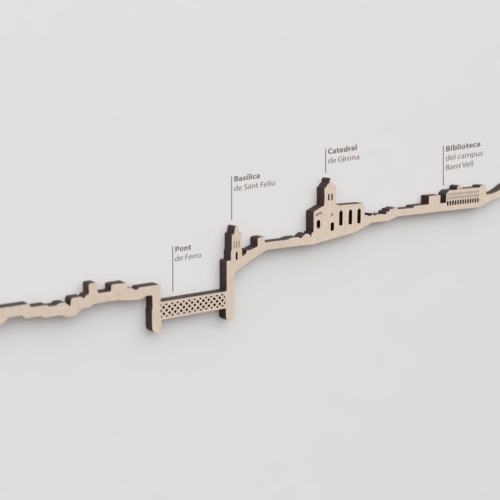 Skyline Girona – primer plano del Pont de Ferro en madera natural.