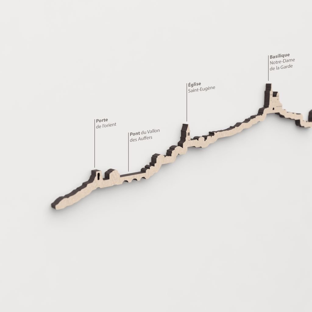 Skyline Marsella – primer plano de Pont du Vallon des Auffes en madera natural.