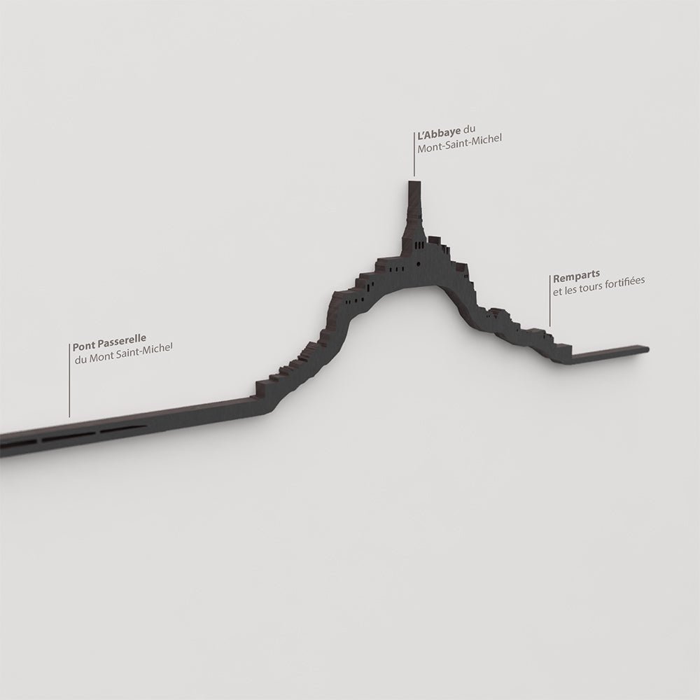 Skyline Mont Saint-Michel – detalle del Pont Passerelle en madera negra.