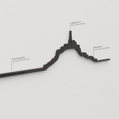 Skyline Mont Saint-Michel – detalle del Pont Passerelle en madera negra.