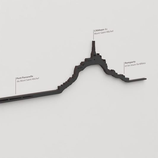 Skyline Mont Saint-Michel – detalle del Pont Passerelle en madera negra.