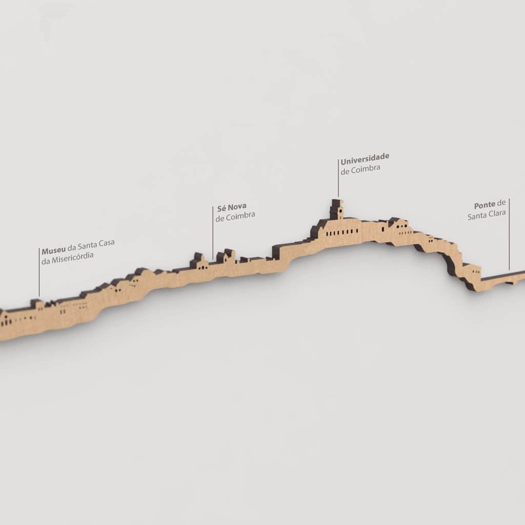 Vista detallada del Ponte de Santa Clara en el skyline de Coimbra color marrón.