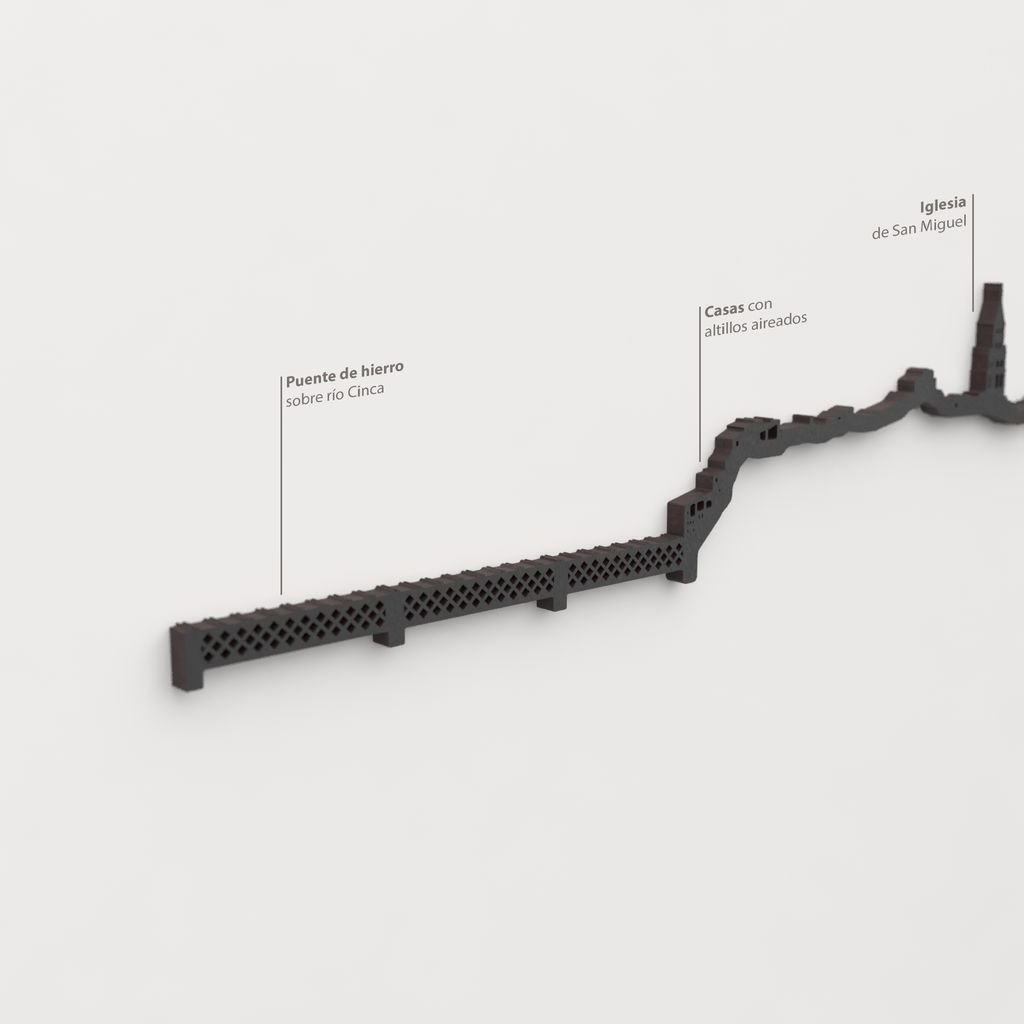 Skyline Fraga – detalle del Puente de Hierro sobre el rio Cinca en madera negra.