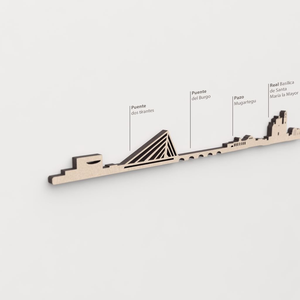 Skyline Pontevedra – primer plano del Puente del Burgo en madera natural.