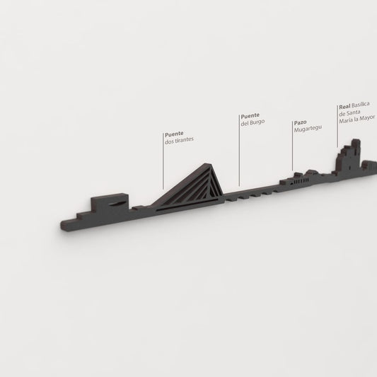 Skyline Pontevedra – detalle del Puente dos Tirantes en madera negra.