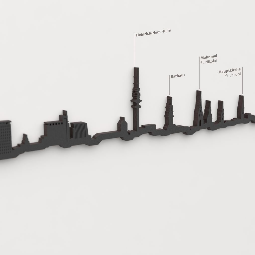 Detalle del Rathaus en la silueta de madera del skyline de Hamburgo.