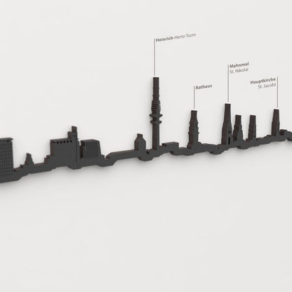 Detalle del Rathaus en la silueta de madera del skyline de Hamburgo.