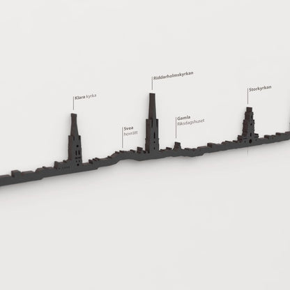 Detalle del Riddarholmskyrkan en la silueta de madera del skyline de Estocolmo.