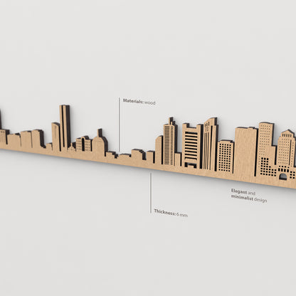 Skyline Boston – detalle de Rowes Wharf en madera marrón.