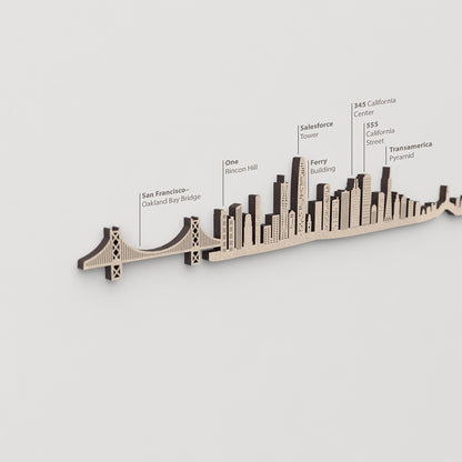 Skyline San Francisco – primer plano de Salesforce Tower en madera natural.