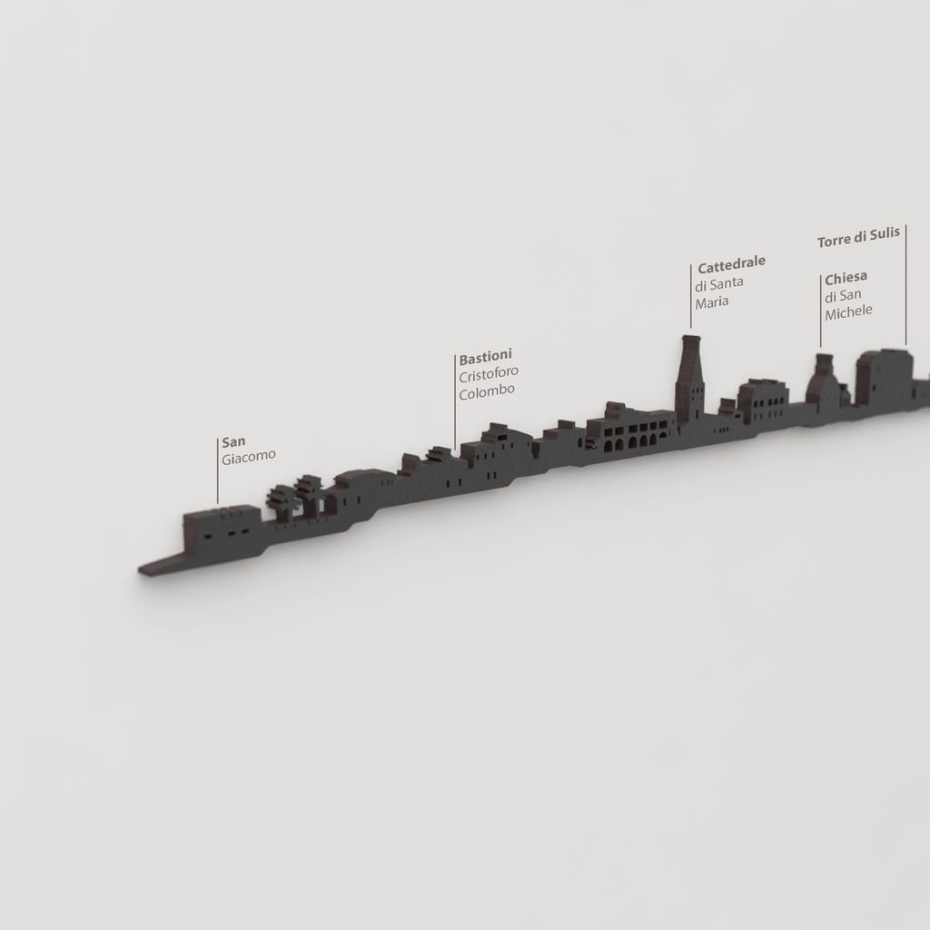 Skyline Alghero – detalle de San Giacomo en madera negra.