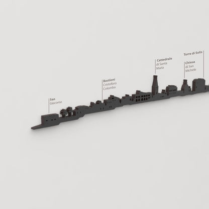 Skyline Alghero – detalle de San Giacomo en madera negra.