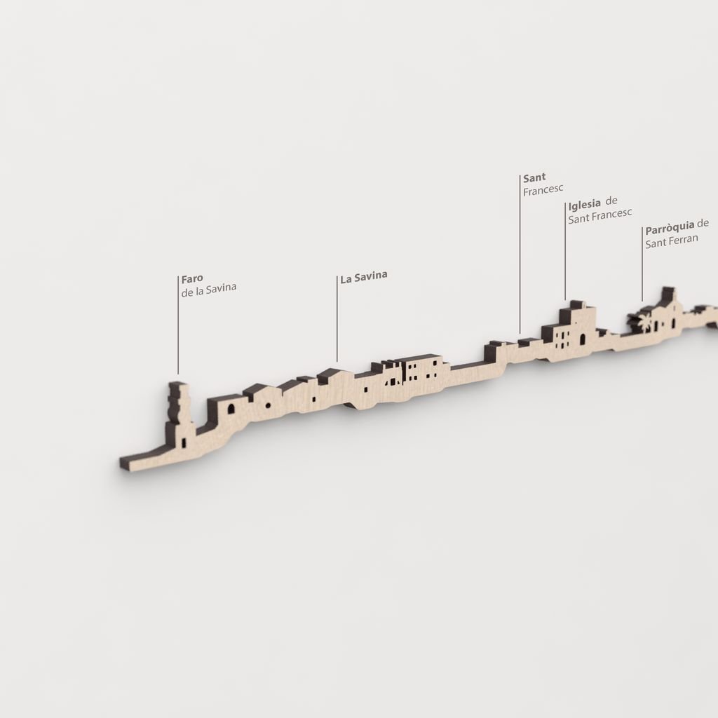Primer plano de Sant Francesc en la versión natural del skyline de Formentera.