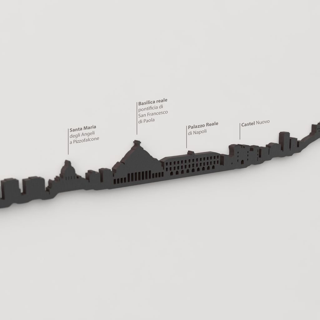 Skyline Nápoles – detalle de Santa Maria degli Angeli a Pizzofalcone en madera negra.