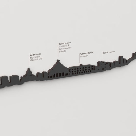 Skyline Nápoles – detalle de Santa Maria degli Angeli a Pizzofalcone en madera negra.