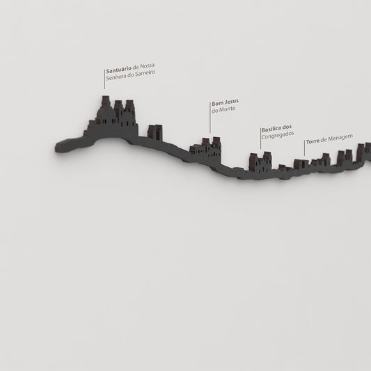 Skyline Braga – detalle de Santuário de Nossa Senhora do Sameiro en madera negra.