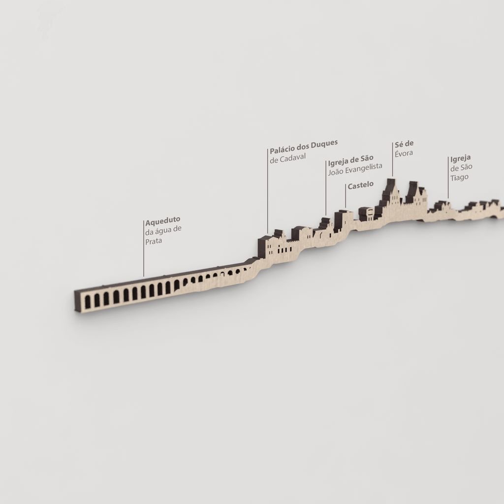 Skyline Évora – primer plano de la Sé de Évora en madera natural.