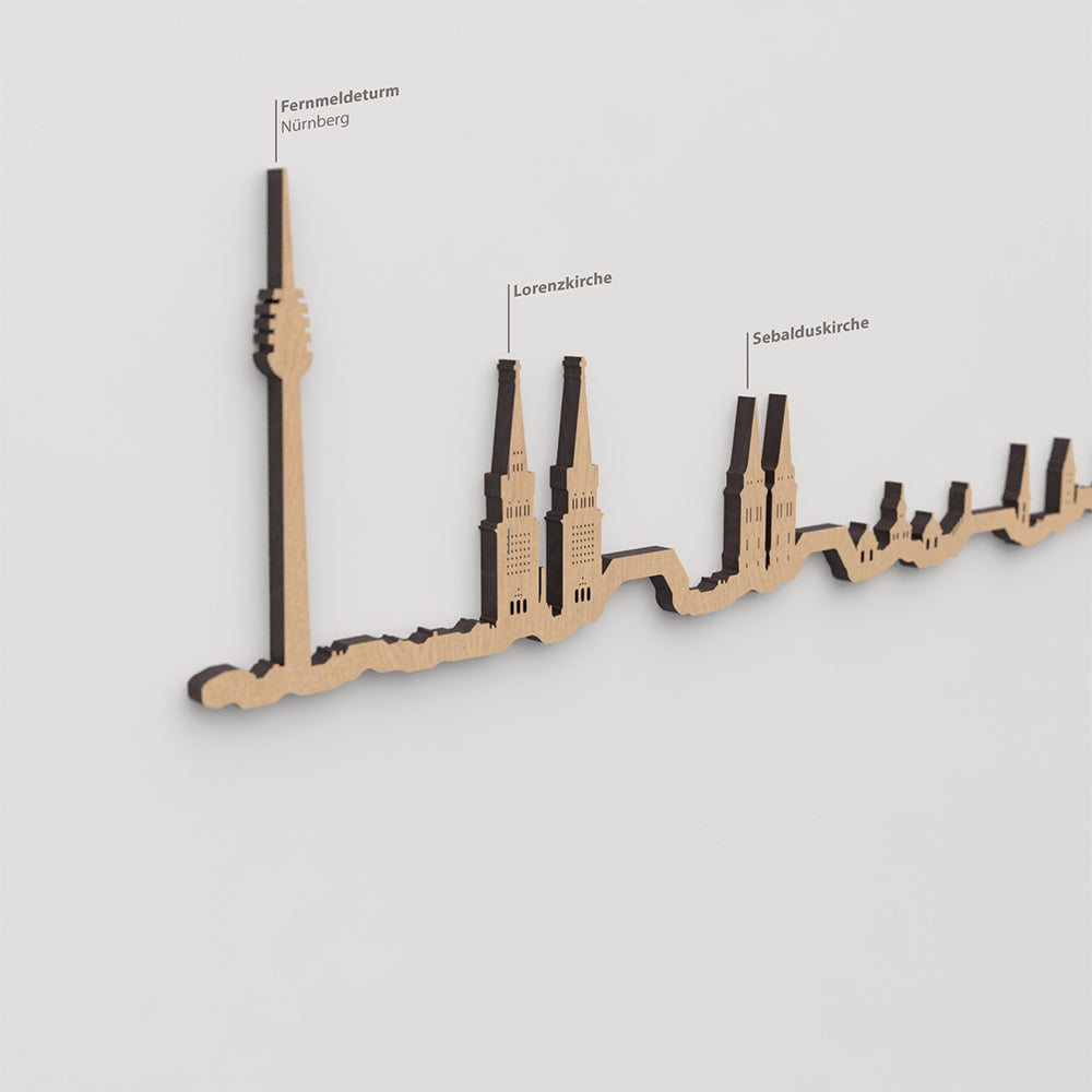 Skyline Nuremberg – detalle de la Sebalduskirche en madera marrón.