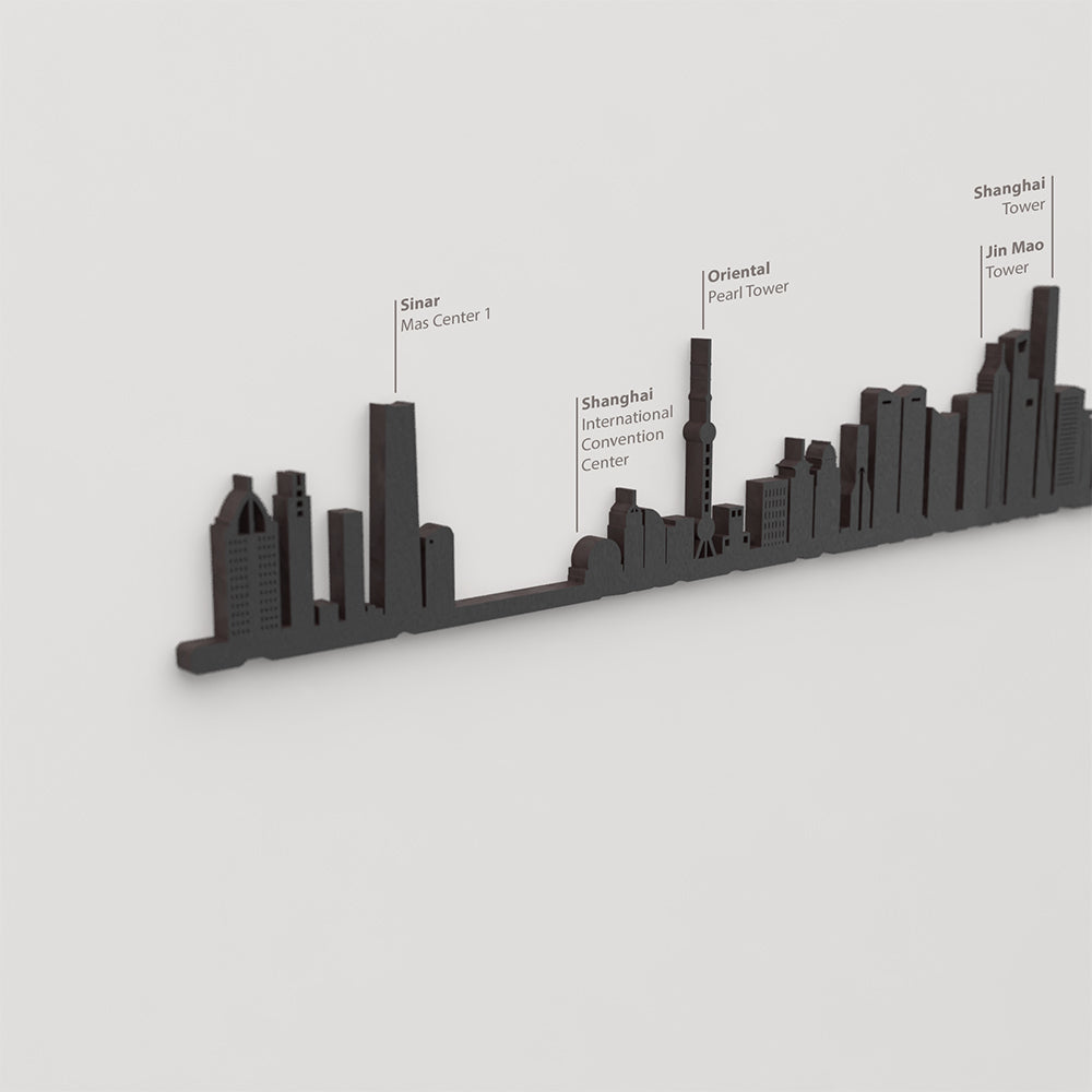 Skyline Shanghái – detalle del Sinar Mas Center 1 en madera negra.