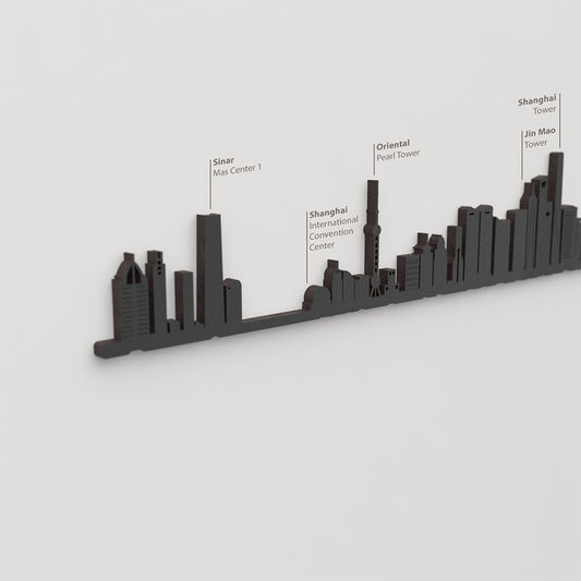 Skyline Shanghái – detalle del Sinar Mas Center 1 en madera negra.