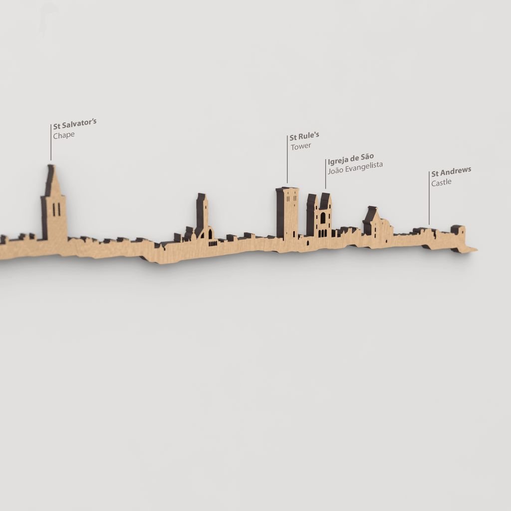 Skyline Saint Andrews – detalle de St Andrews Castle en madera marrón.
