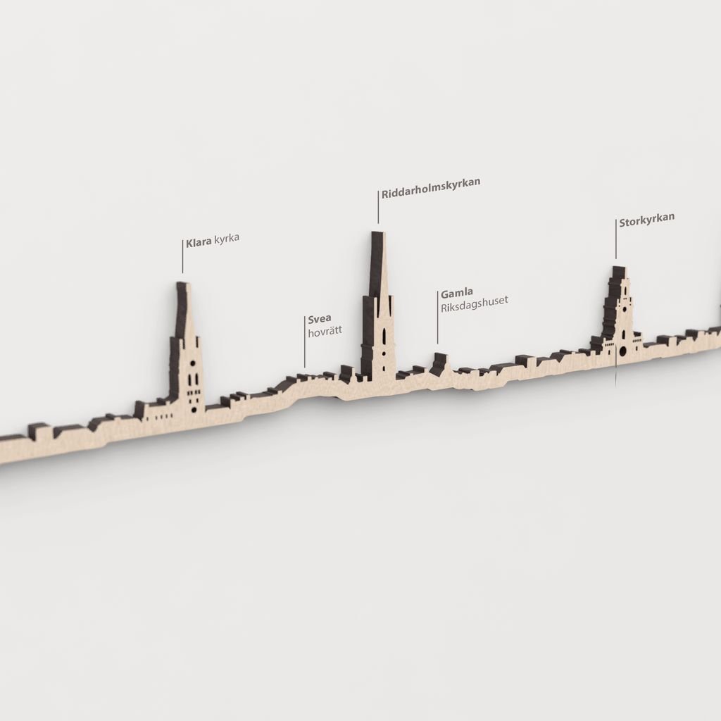 Primer plano del Storkyrkan en la silueta de madera de Estocolmo.