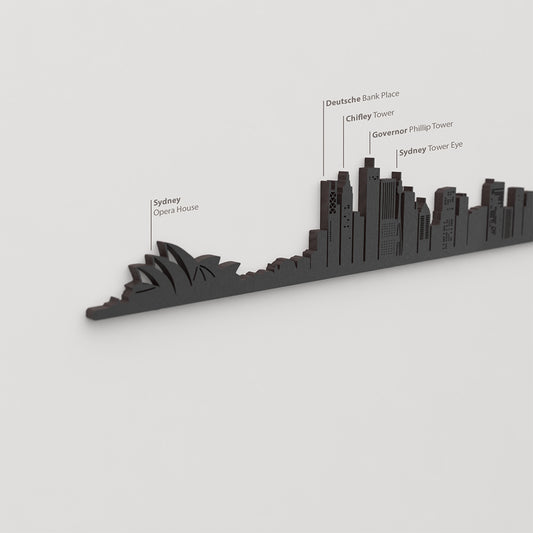 Skyline Sidney – detalle de Sydney Opera House en madera negra.