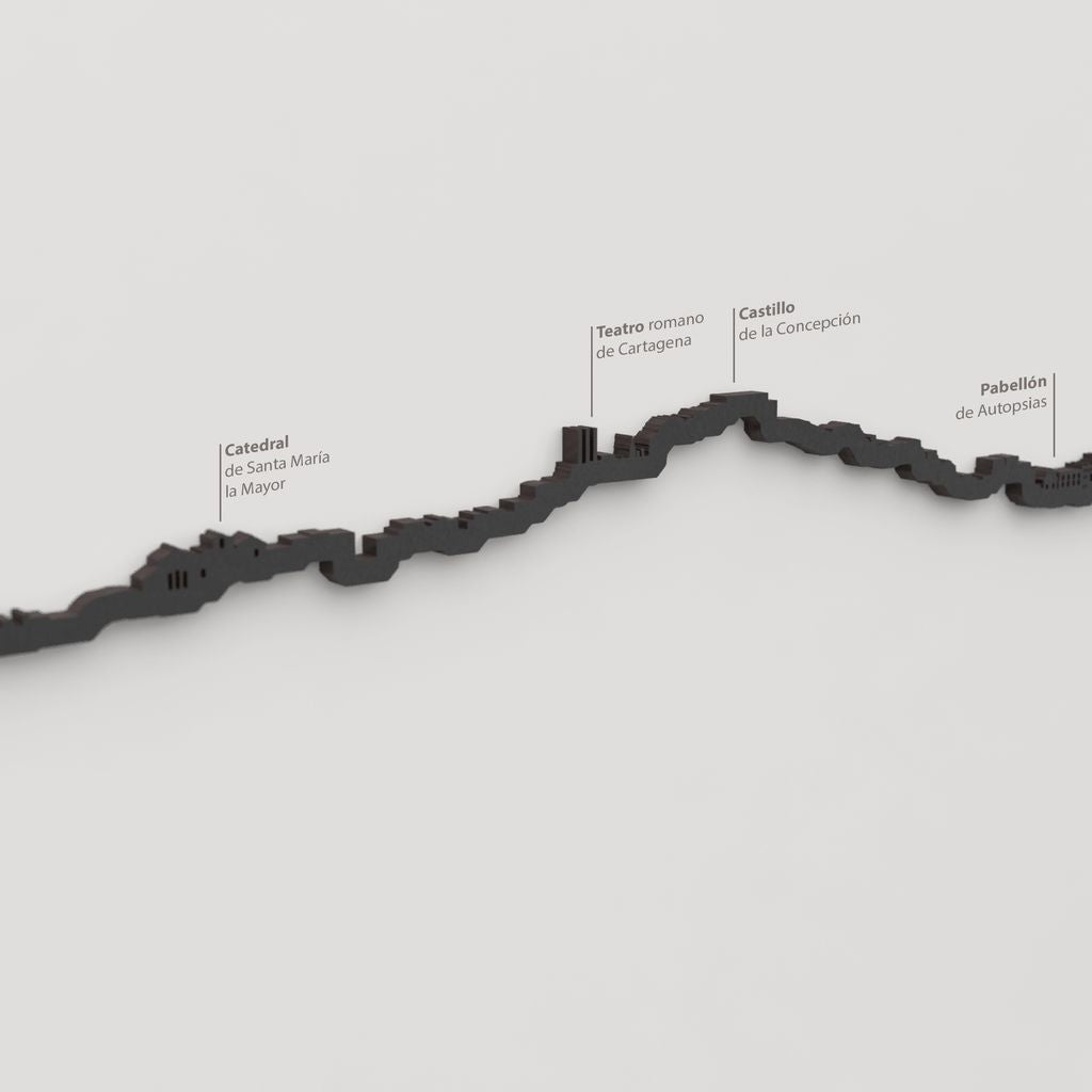 Skyline Cartagena – detalle del Teatro Romano en madera negra.