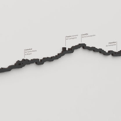 Skyline Cartagena – detalle del Teatro Romano en madera negra.