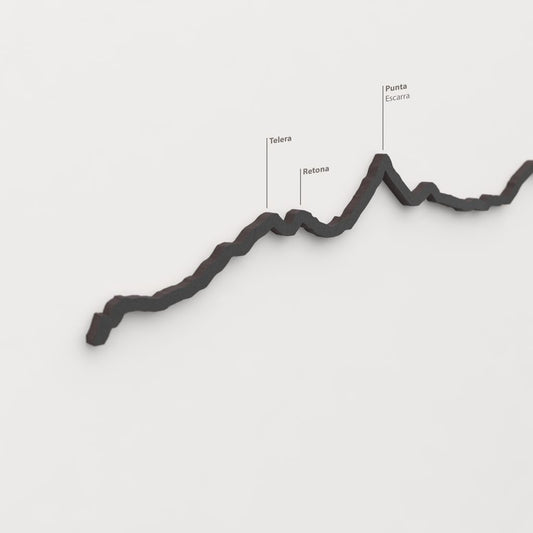 Skyline Pirineos – detalle del pico Telera en madera negra.