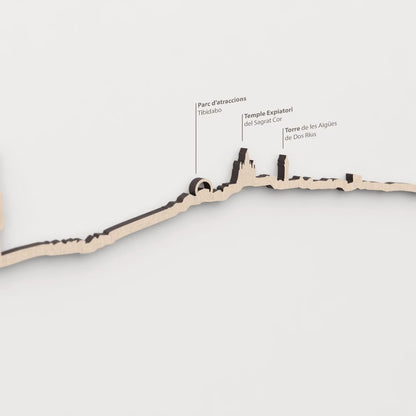 Skyline Barcelona Collserola – primer plano del Temple Expiatori del Sagrat Cor en madera natural.