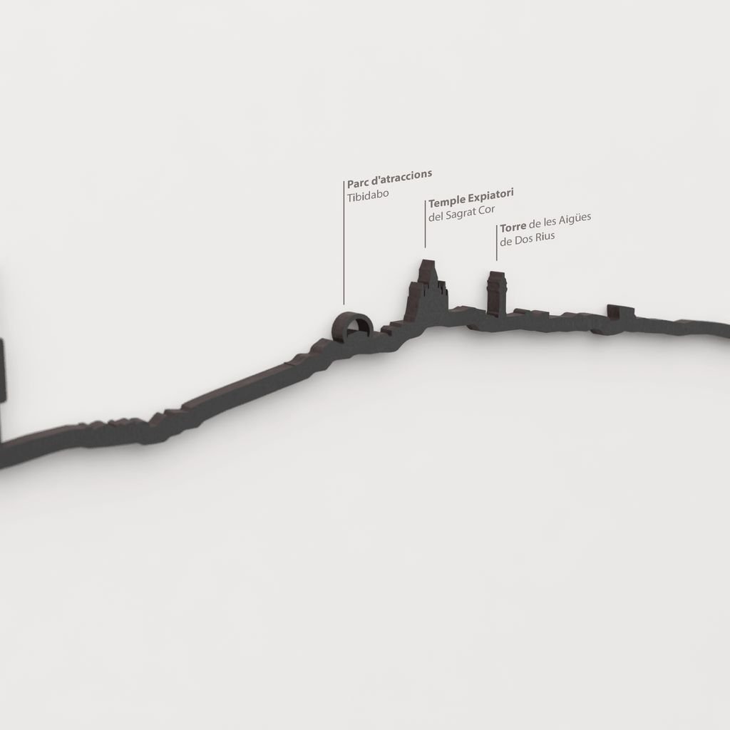 Skyline Barcelona Collserola – detalle del Parc d’atraccions Tibidabo en madera negra.