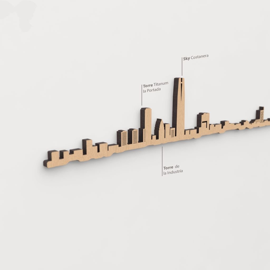 Skyline Santiago de Chile – detalle de la Torre de la Industria en madera marrón.