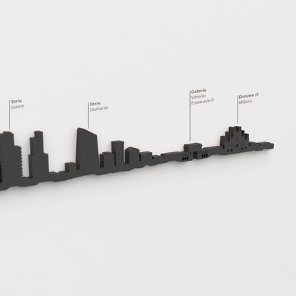 Skyline Milán – detalle de Torre Solaria en madera negra.