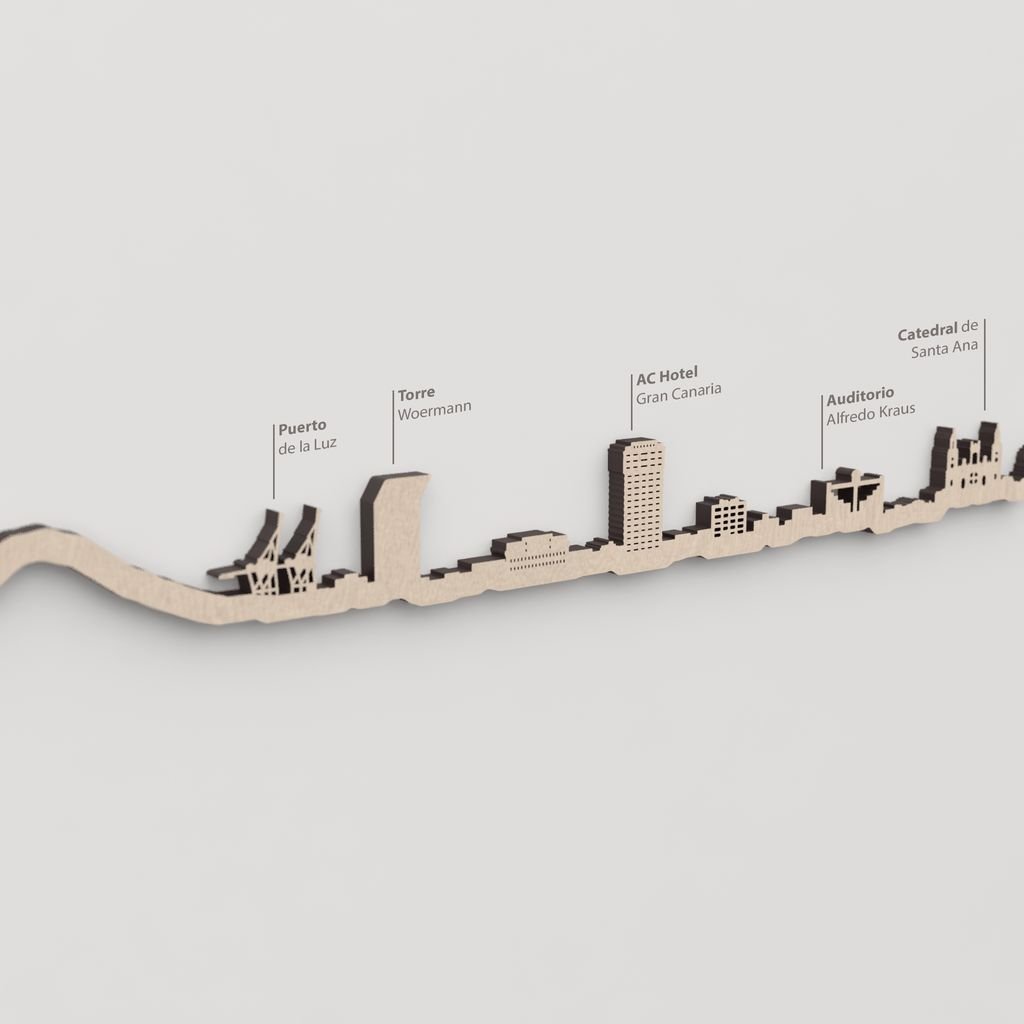 Skyline Las Palmas de Gran Canaria – primer plano de la Torre Woermann en madera natural.