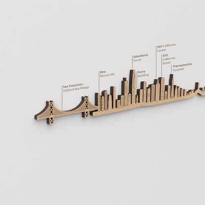 Skyline San Francisco – detalle de Transamerica Pyramid en madera marrón.