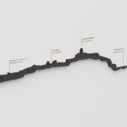 Detalle de la Universidade de Coimbra en la silueta de madera negra de la ciudad.
