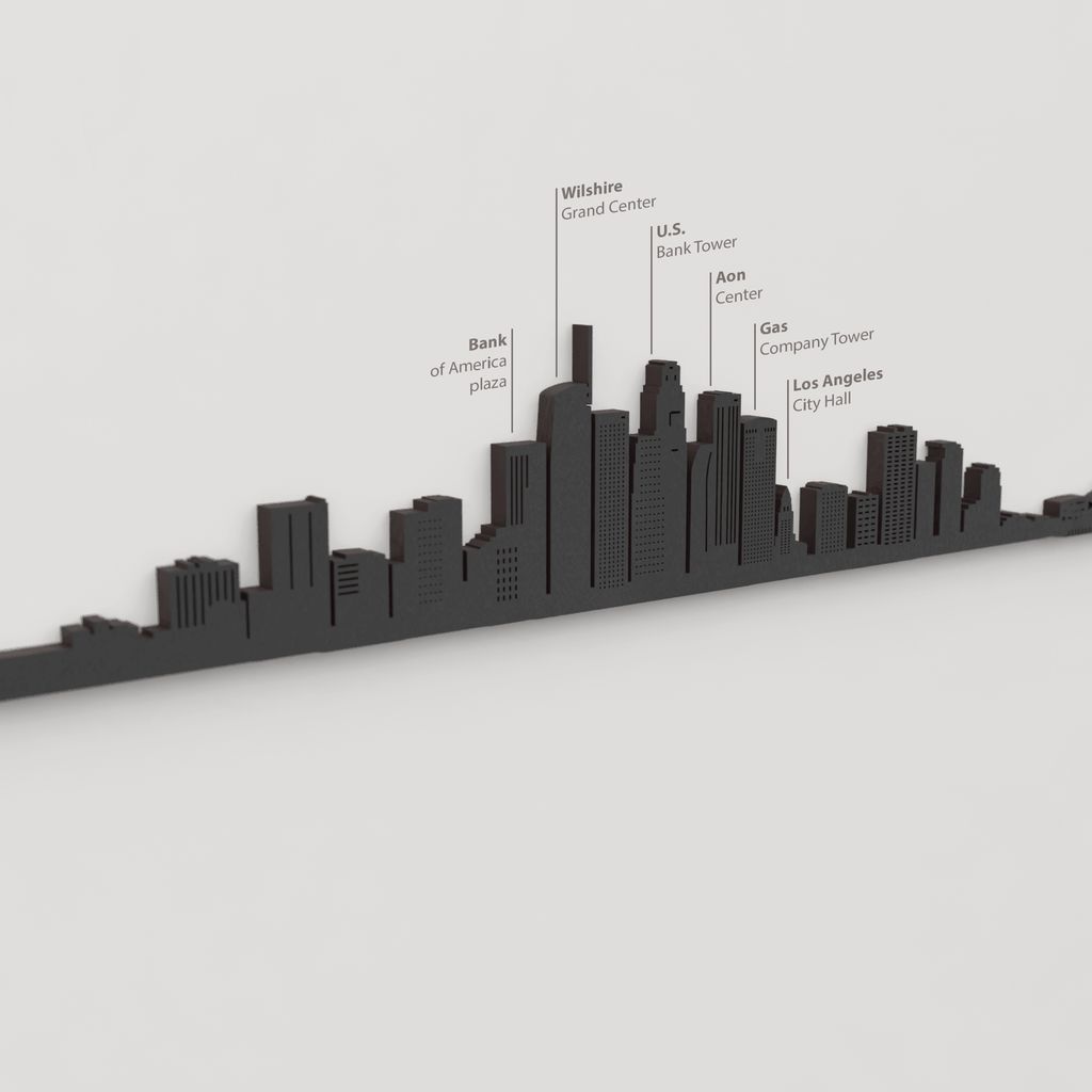 Skyline Los Angeles – detalle de Wilshire Grand Center en madera negra.