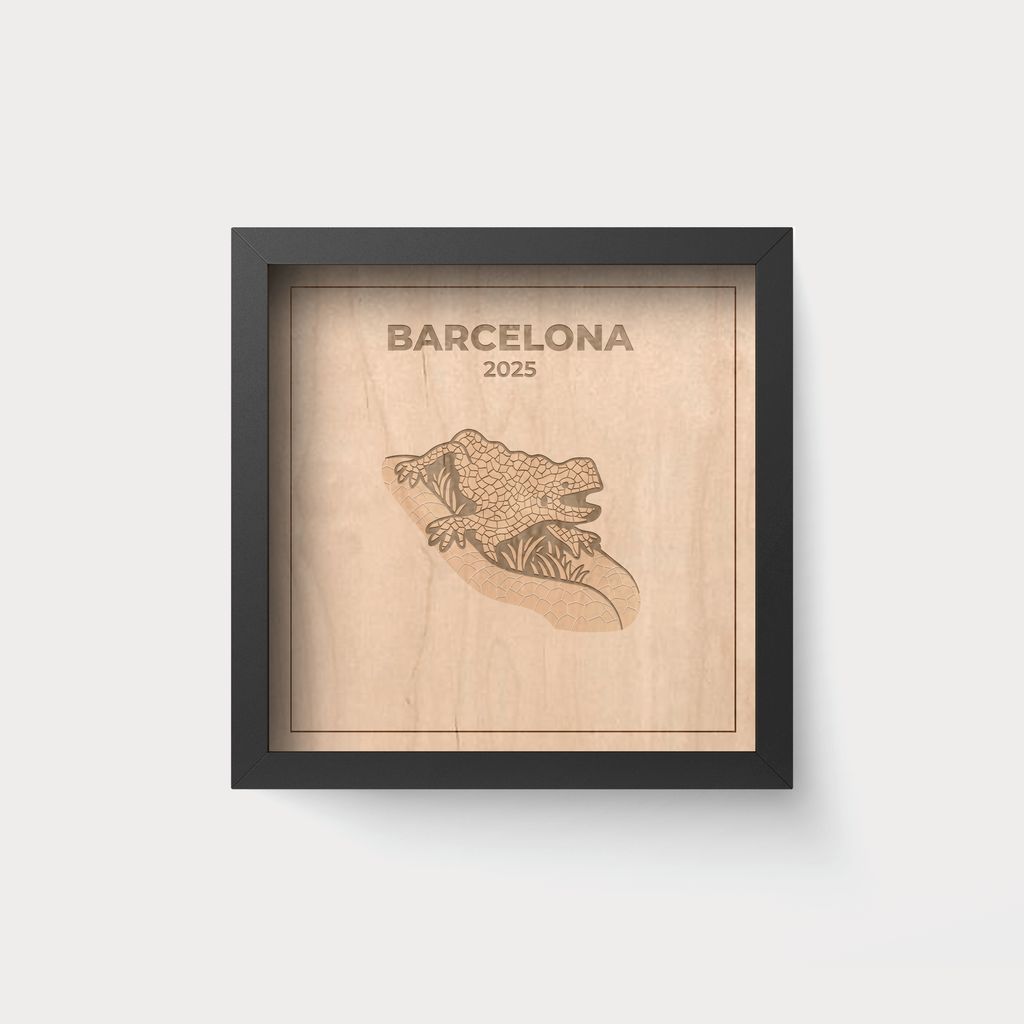 City Icon Barcelona – Grabado en Madera 20x20