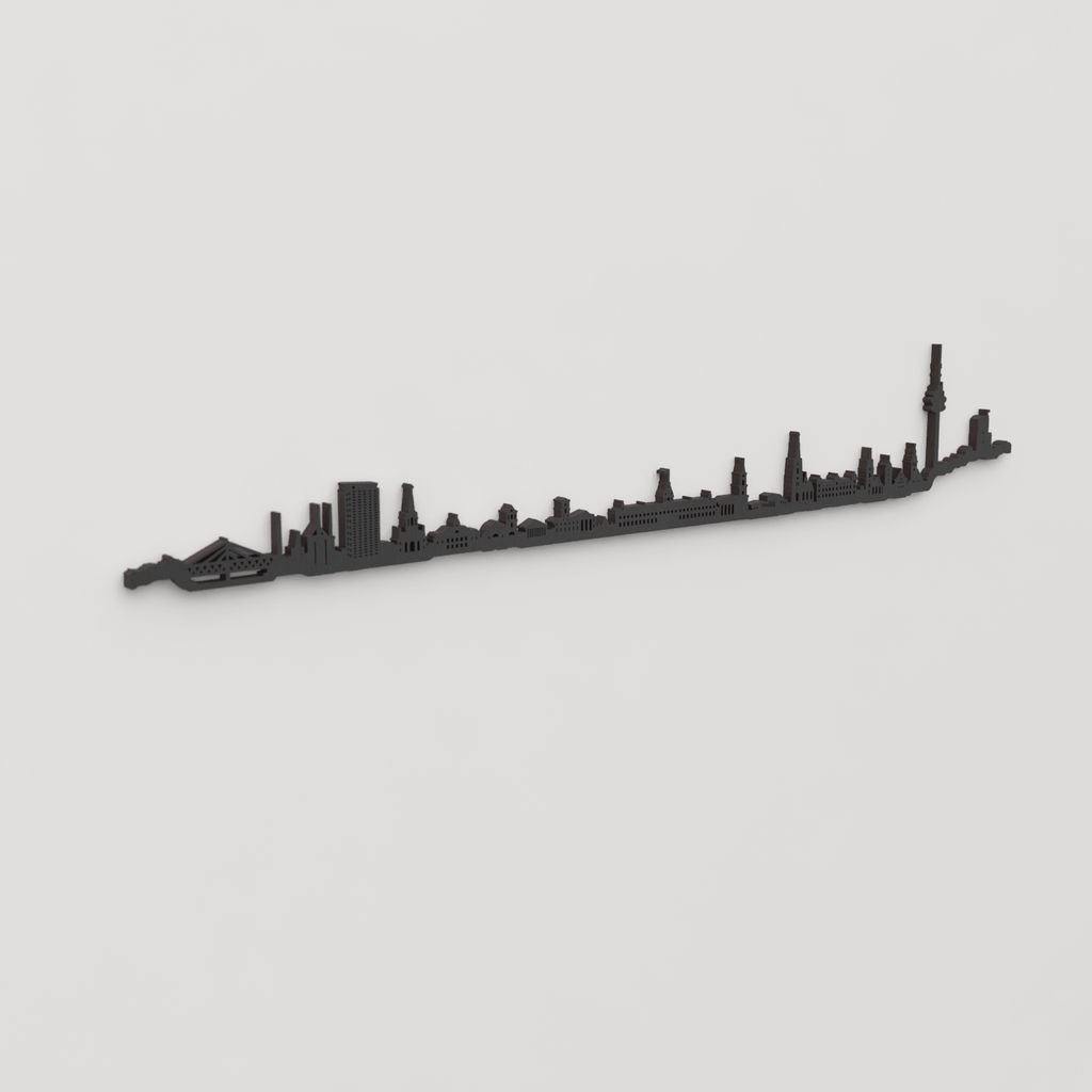 Perspectiva lateral del skyline Karlsruhe en madera negra.