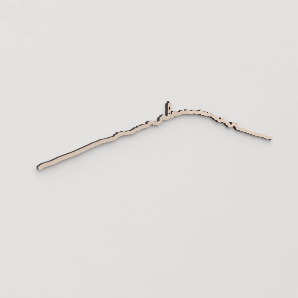 Idea de regalo original: skyline de El Ballestar en madera con su icónica parroquia.