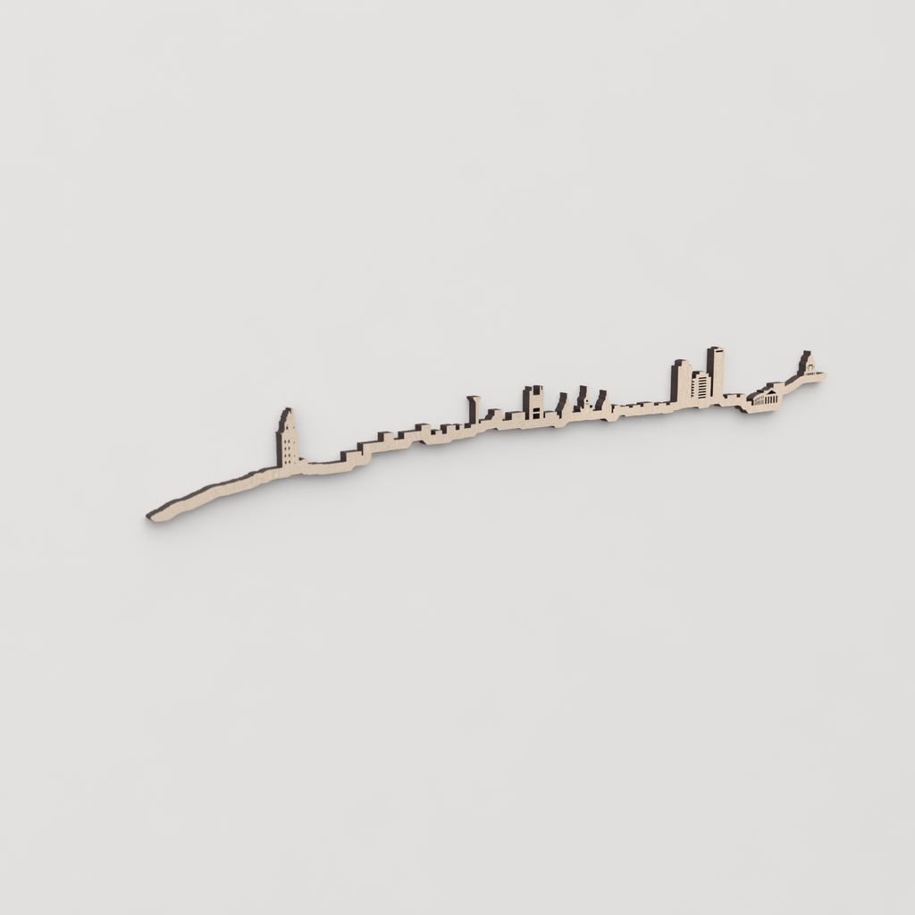 Regalo original: silueta skyline A Coruña en madera natural.