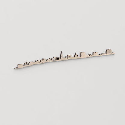 Regalo original: silueta skyline Alghero en madera natural.