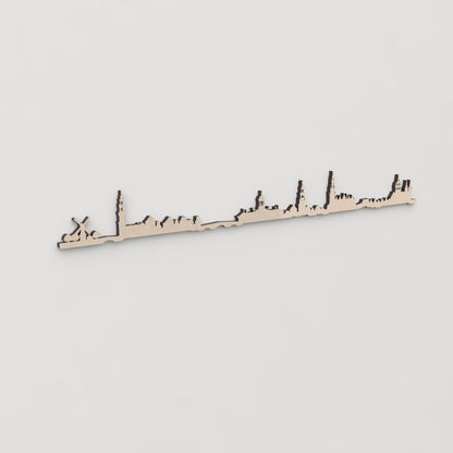 Regalo original: silueta skyline Ámsterdam en madera natural.