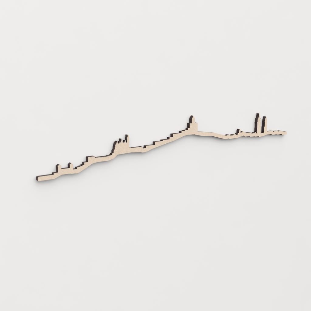 Idea de regalo original: la silueta del skyline de Antequera en madera natural.