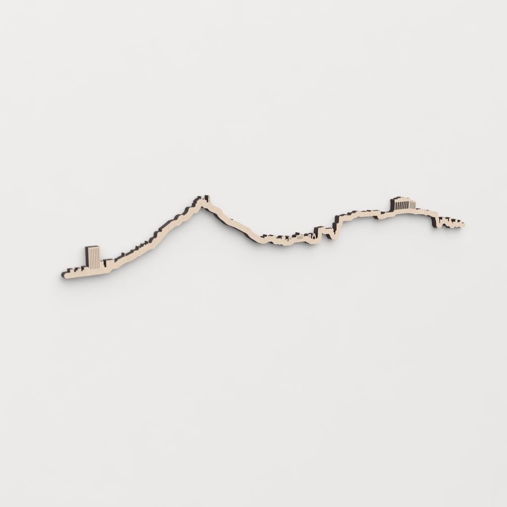 Idea de regalo original: la silueta del skyline de Athens en madera natural.